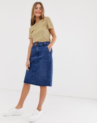 dark denim midi skirt