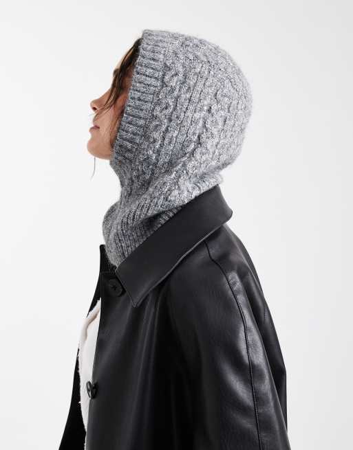 Pieces cable knit balaclava in dark gray melange