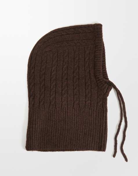 Pieces cable knit chunky balaclava in chocolate brown - view 1