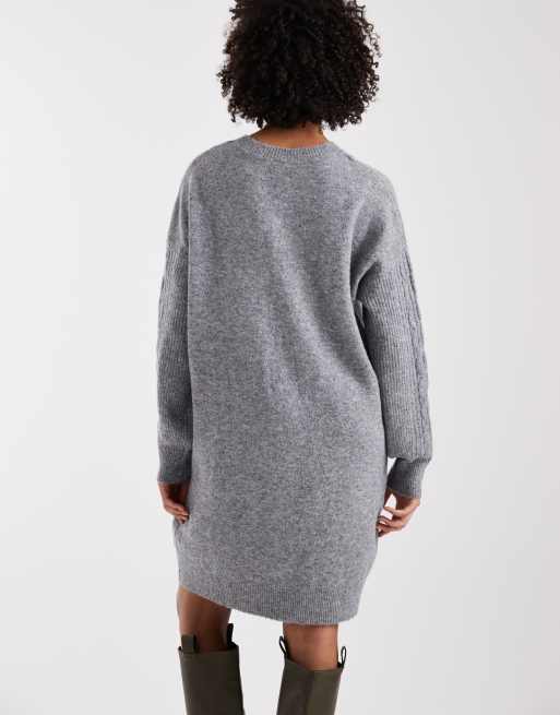 Pieces cable knit mini dress in medium heather gray, 4 of 4