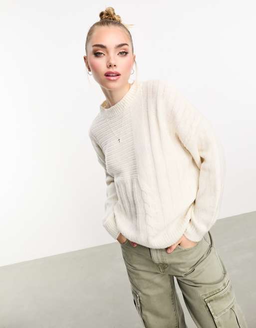Pieces cable knit soft knit sweater in cream