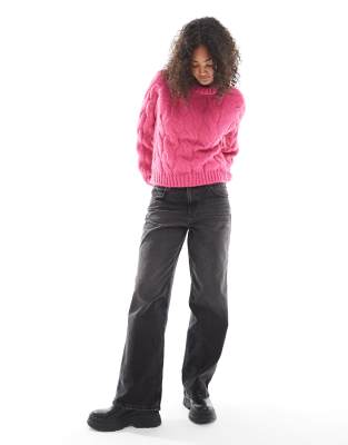 Pieces Cable Knit Sweater In Pink