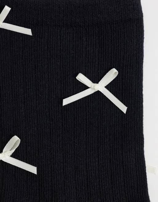 Pieces calcetines tobilleros con lazo decorativo en negro, 2 de 3