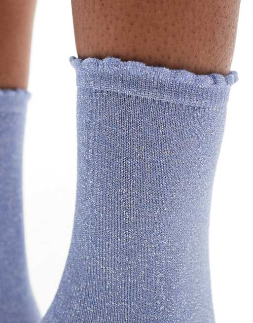 Pieces - Calzini azzurri glitterati, 2 di 3