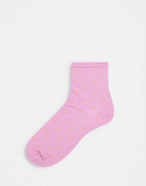 Pieces - Calzini lilla con pois gialli e glitter