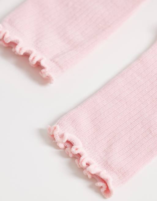 Pieces - Calzini rosa pallido a coste con volant, 2 di 3