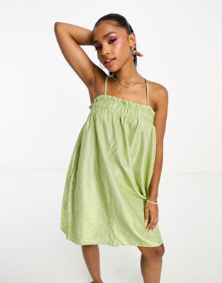 Pieces cami babydoll mini dress in lime