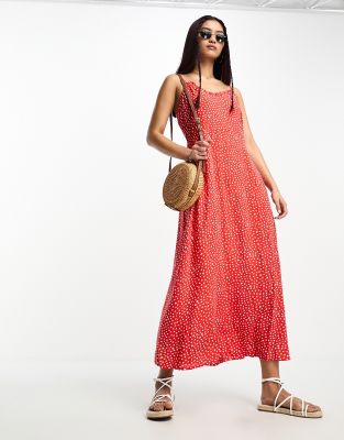 cami maxi dress in red spot-Blue