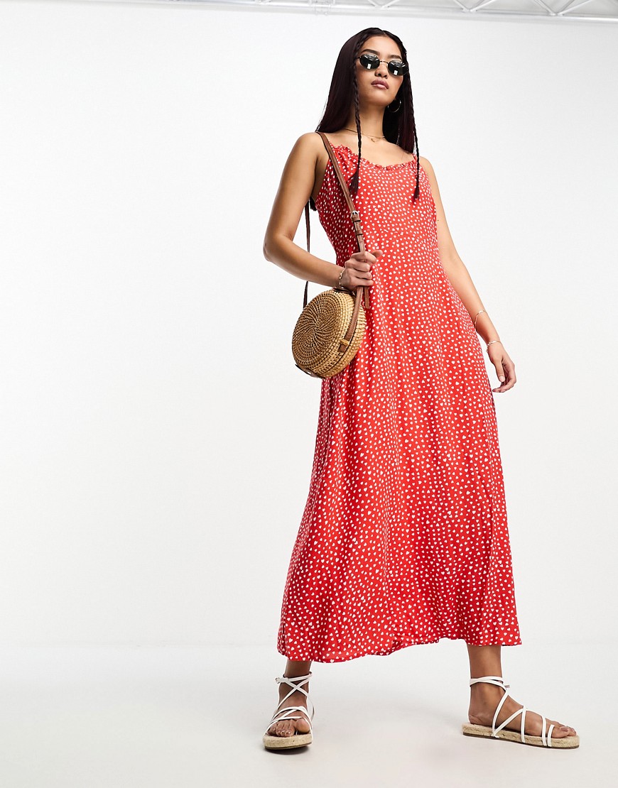 Pieces Cami Maxi Dress In Red Spot-blue