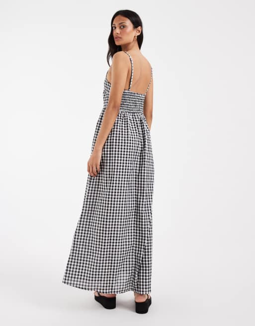 PIECES - Cami-maxikjole med sorte og hvide gingham-tern i seersucker, 4 af 4