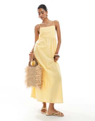 cami midi dress in pale yellow stripe