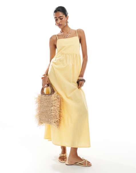 Pieces cami midi dress in pale yellow stripe - view 1