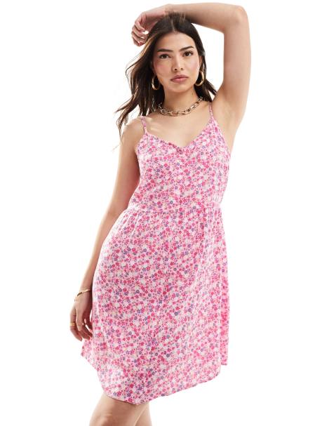 Pieces cami mini dress in pink floral print - view 1