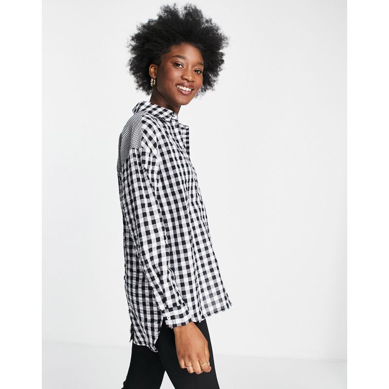 Top Camicie e bluse Pieces - Camicia a maniche lunghe a quadri misti, colore nero e bianco