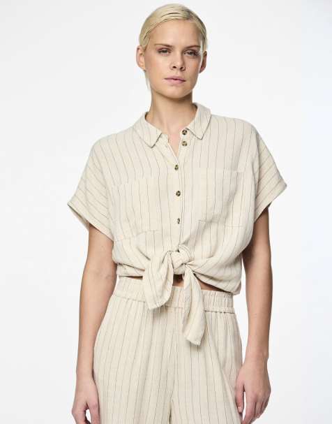 Pieces - Camicia color avena in misto lino - view 1