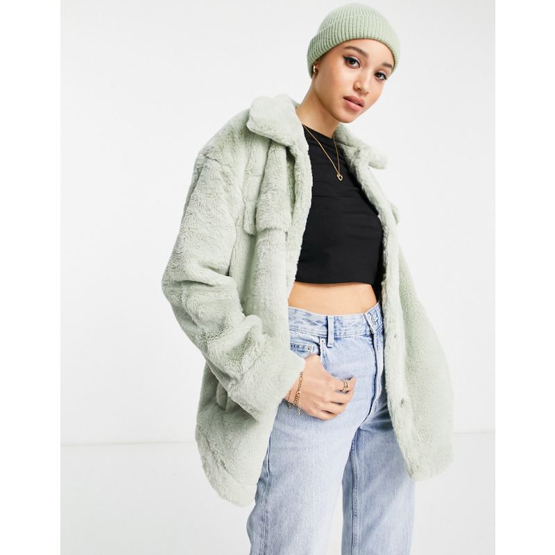 dvnbY Giacche Pieces - Camicia giacca in pelliccia sintetica verde chiaro