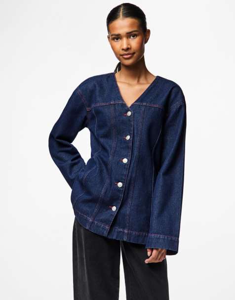 Pieces - Camicia in denim blu indaco - view 1