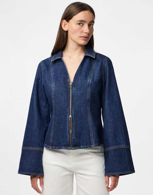 Pieces - Camicia in denim blu medio