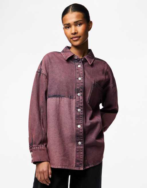 Pieces - Camicia in denim color porto fulvo
