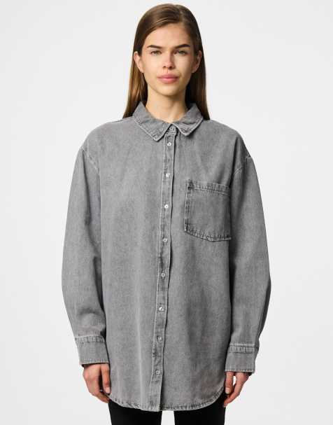 Pieces - Camicia in denim grigia - view 1