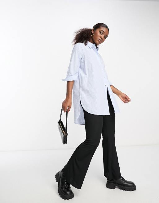 PIECES Camicia taglio lungo bianca e blu a righe ASOS