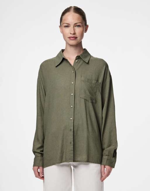 Pieces - Camicia verde lichene intenso