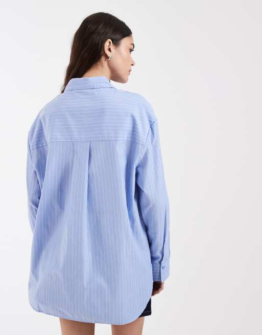 Pieces - Camisa azul a rayas blancas extragrande, 4 de 4