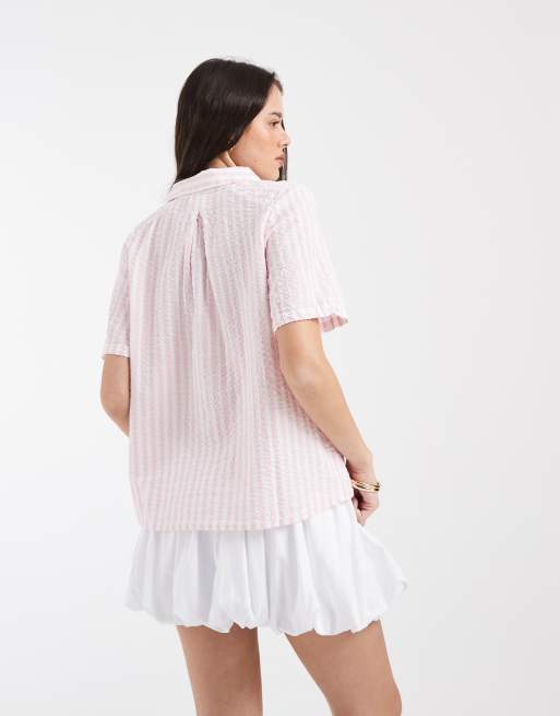 Pieces - Camisa rosa rosáceo y blanca de manga corta (parte de un conjunto), 4 de 4