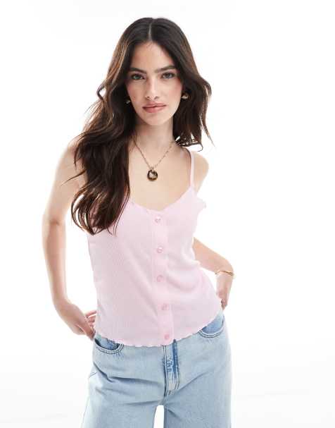 Pieces – Camisole in Rosenrosa mit Kräuselsaum - view 1