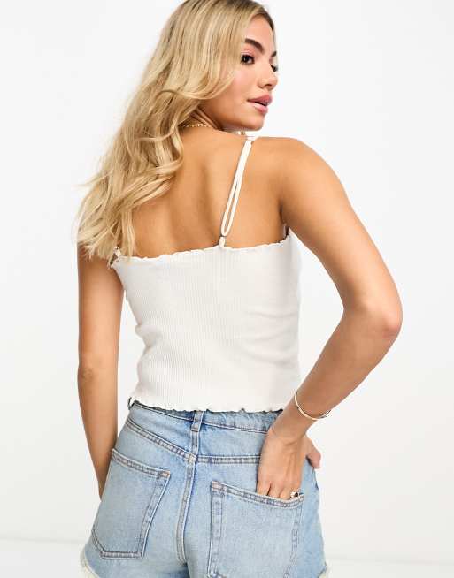 Pieces – Camisole in Weiß mit Kräuselsaum, 2 von 4
