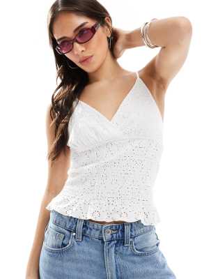 Pieces - Camisole-Oberteil in Creme mit gesmoktem Design-Weiß