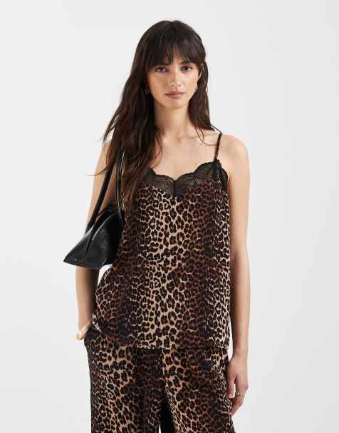 Pieces – Camisole-Oberteil mit Spitzenbesatz und Leopardenmuster, Kombiteil - view 1