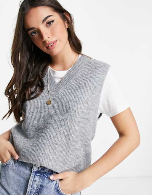 Pieces - Canotta in maglia a coste grigio chiaro