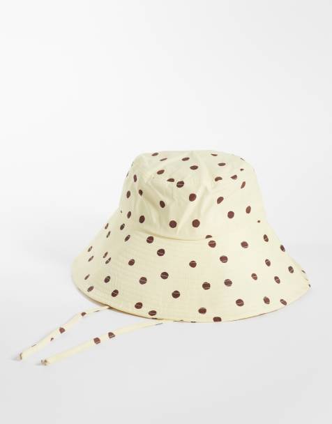 Pieces - Cappello da sole a pois giallo pastello e marrone cioccolato - view 1