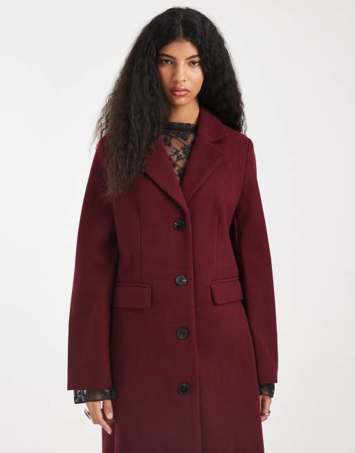 Pieces - Cappotto elegante lungo bordeaux, 2 di 4