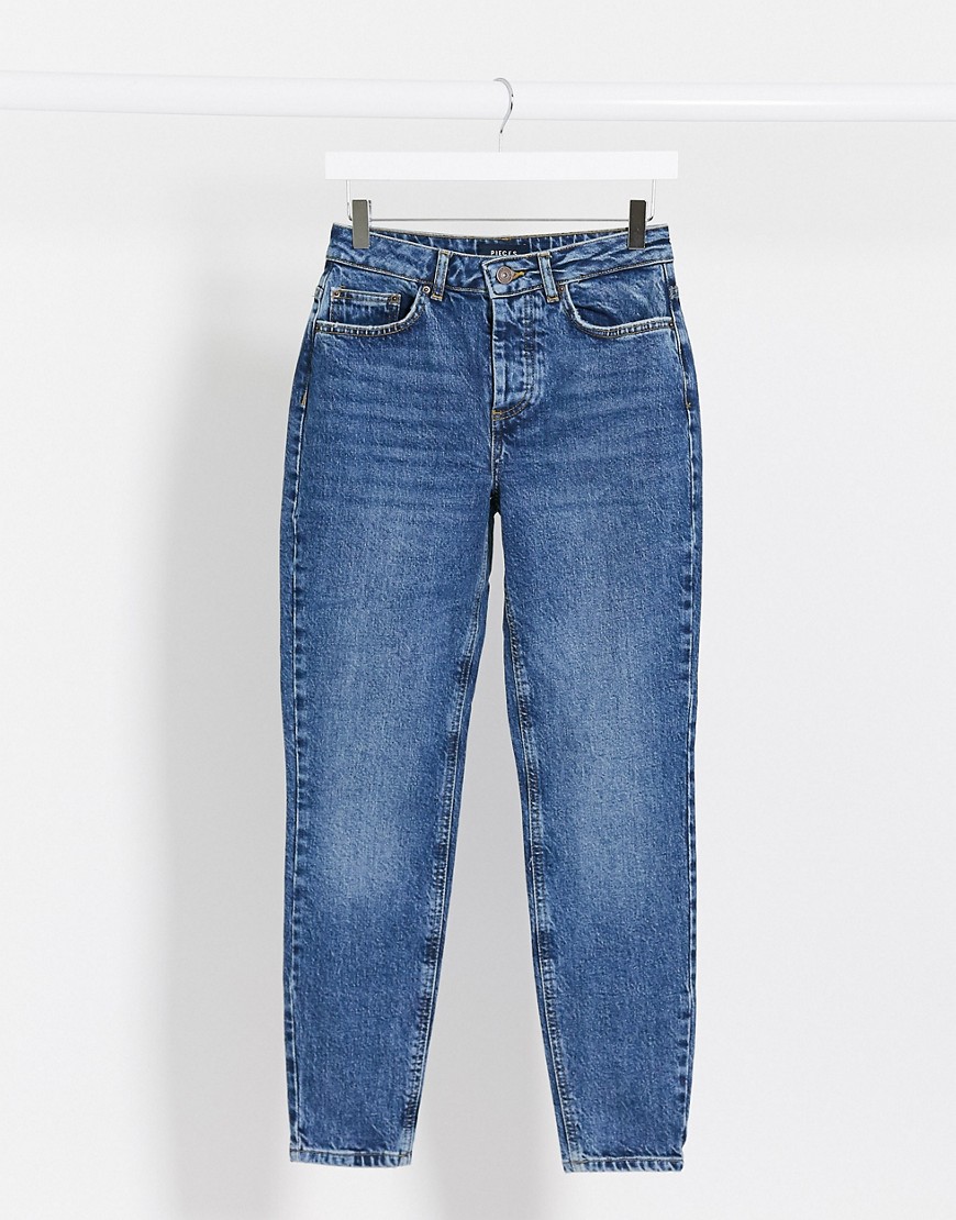 Pieces – Cara – Blå skinny jeans med hög midja