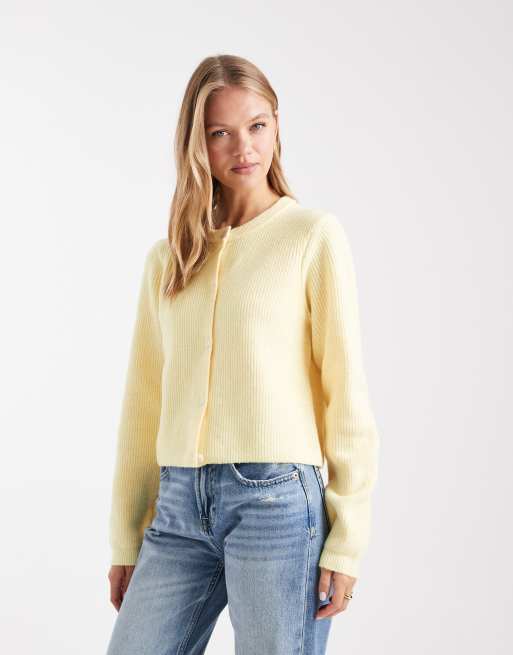 Pieces - Cardigan a maniche lunghe in maglia morbida color banana pallido