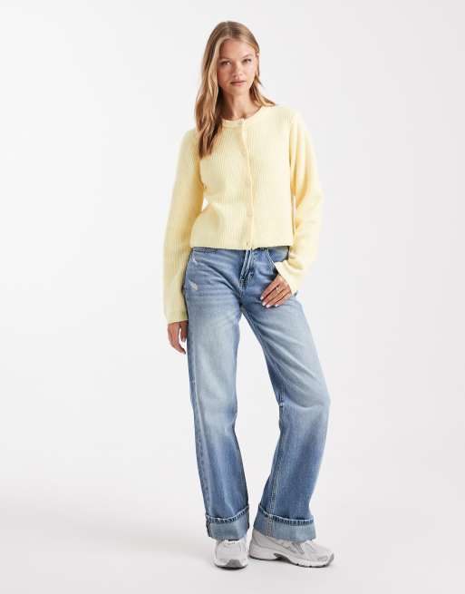 Pieces - Cardigan a maniche lunghe in maglia morbida color banana pallido, 3 di 4