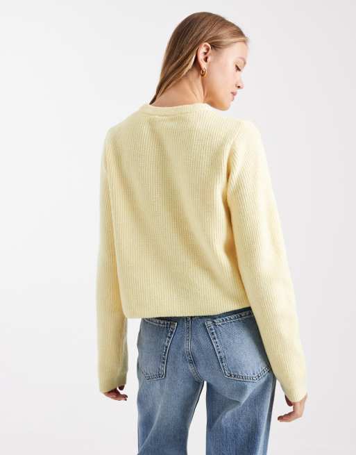Pieces - Cardigan a maniche lunghe in maglia morbida color banana pallido, 4 di 4