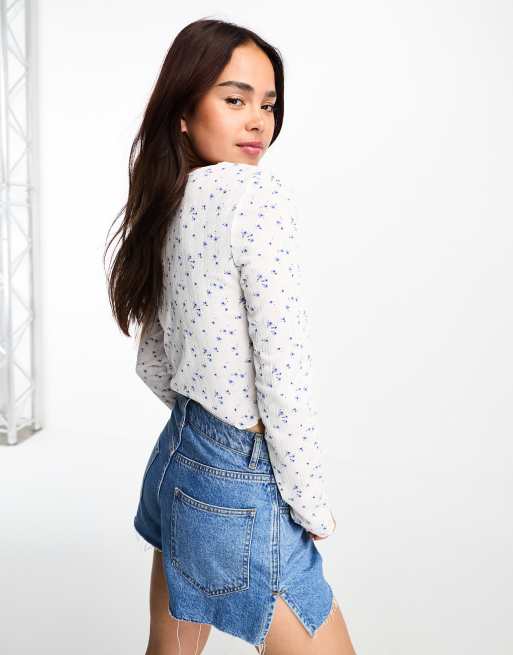 Pieces - Cardigan bianco a fiorellini allacciato sul davanti, 3 di 4