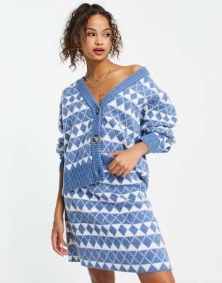Pieces cardigan co-ord in blue & white argyle print - ASOS Price Checker