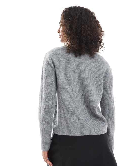 Pieces - Cardigan double-face grigio allacciato sul davanti, 3 di 4