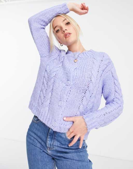 Pieces - Cardigan in maglia a trecce lilla