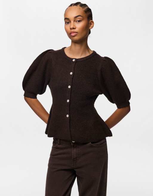 Pieces - Cardigan in maglia color caramello caldo 1, 6 di 7
