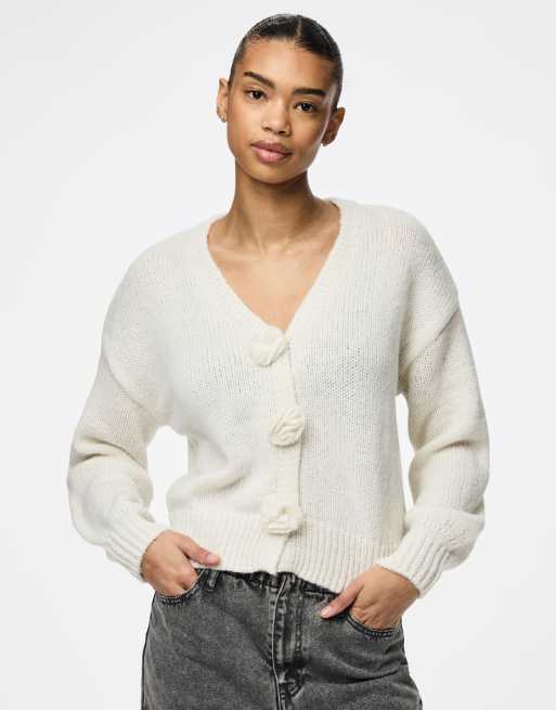 Pieces - Cardigan in maglia color cloud dancer