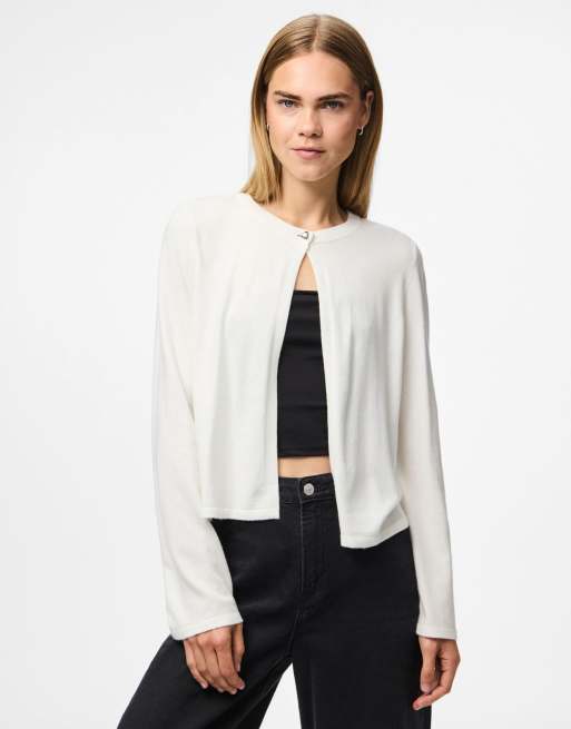 Pieces - Cardigan in maglia color cloud dancer