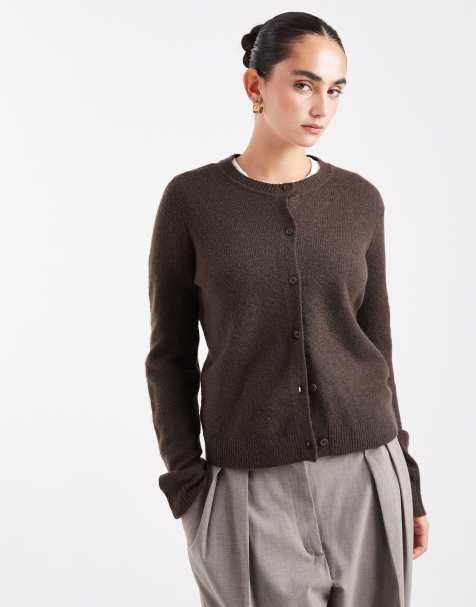 Pieces - Cardigan in maglia color marrone cioccolato mélange - view 1