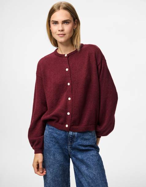 Pieces - Cardigan in maglia color porto fulvo - view 1