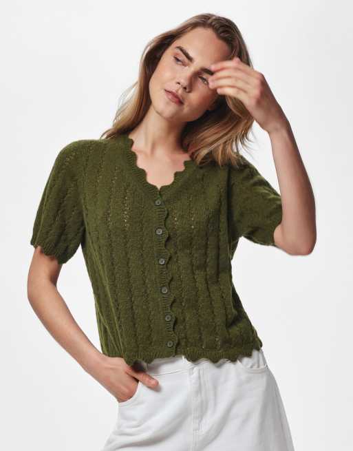 Pieces - Cardigan in maglia color sfagno, 6 di 7