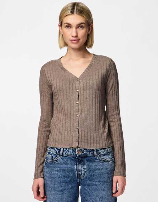 Pieces - Cardigan in maglia color spugnola
